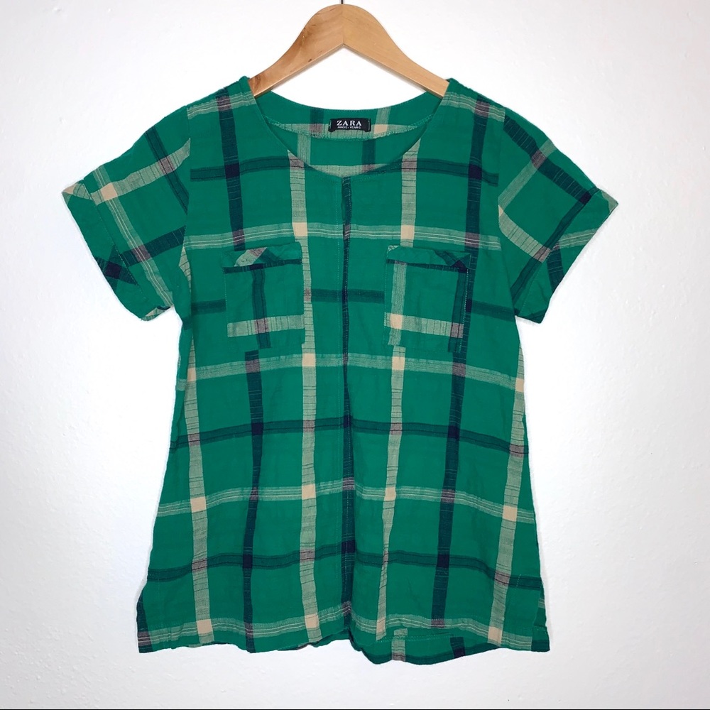 Zara Linen Plaid Top